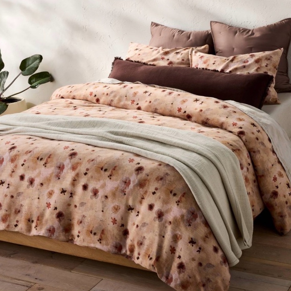 Casaluna King Heavyweight Linen Blend Duvet Cover Pressed Floral